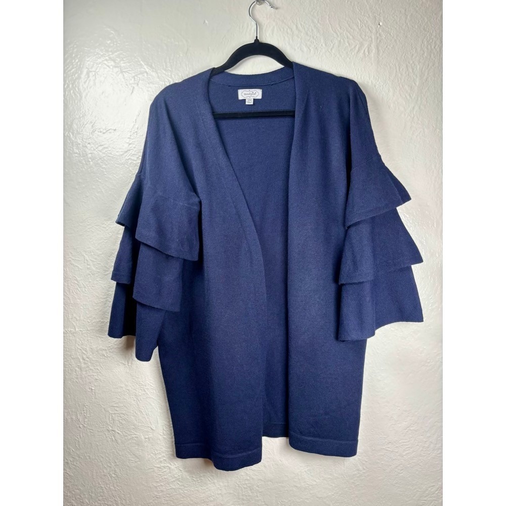 Woman's S/M Blue Tiered Ruffle Sleeve Open Front Cardigan Sweater Soft Girl Boho